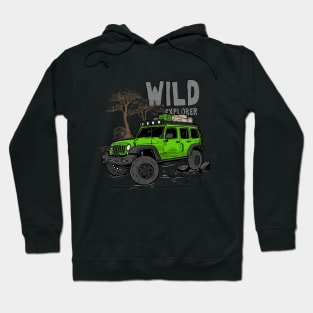 Wild Explorer Jeep - Adventure Green Jeep Wild Explore for Outdoor enthusiasts Hoodie